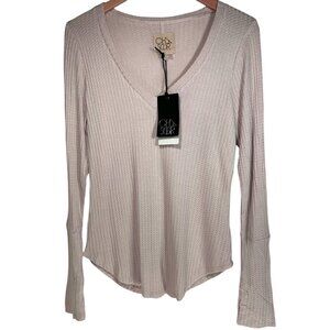 Chaser Sweater Top Women XS Waffle Knit VNeck Thermal Nude Pink Sweater Cozycore